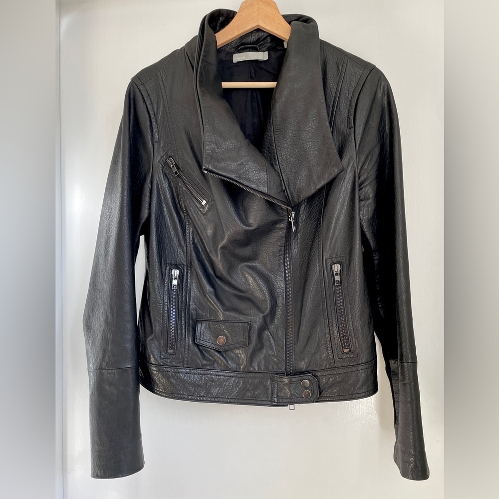 Vince Lamb Leather Biker Jacket Size Large - Picture 6 of 16